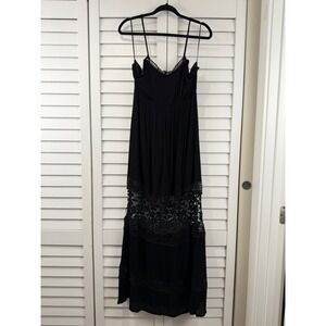 Wilde Heart Maxi Dress Women 12 Black Crochet Lace Cotton Boho NEW